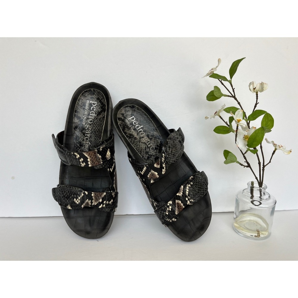 Pedro Garcia Womens Snakeskin Embossed Double Strap Slide Sandals Made in Spain